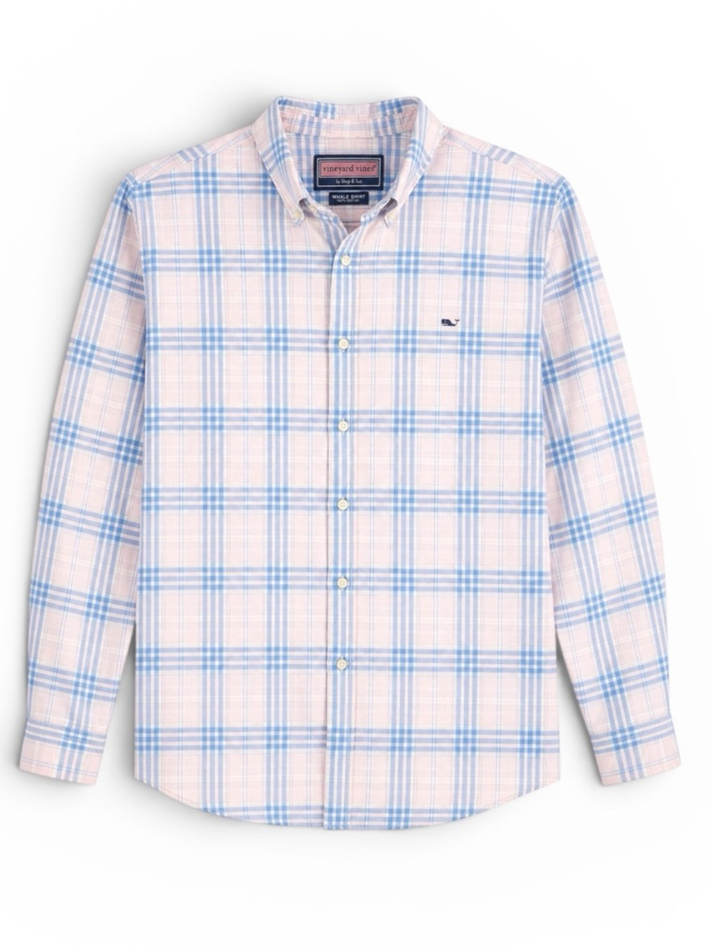 Vineyard Vines Men's Blue and Pink Plaid Whale Shirt by Shep & Ian | 100% Cotton